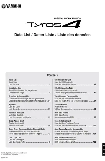 yamaha雅马哈Tyros4 Data List
